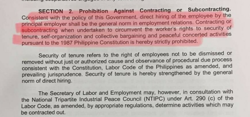 executive order 51 contractualization